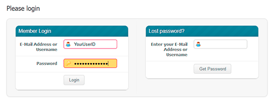 Login page